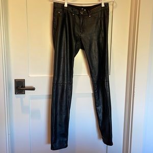 H&M faux leather mid to high rise faux black leather pants. Size 6